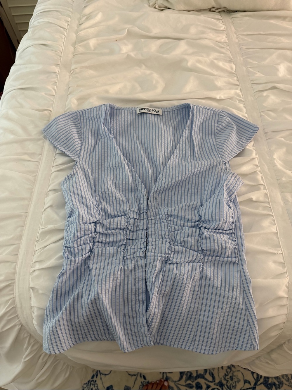 Princess Polly Light Blue Pinstripe Top